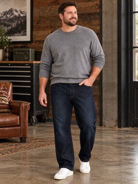 Izod Comfort Stretch Relaxed Straight Fit Dark Wash Denim Jeans Mens 52.5x31 NWT